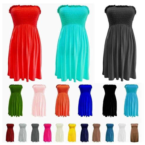 SXME MIGHT SAY Women's Off-Shoulder Sheering Top, Elasticated, Plain/Printed, Strapless Bandeau Boobtube Dress, Plus Size (UK, Numeric, 8, 26, Regular, Regular, S/M (8-10), Royal Blue) - Image 3