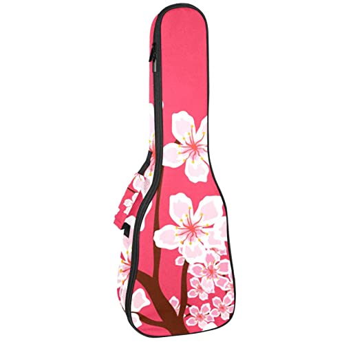 Sac ukulélé ténor étanche à motif fleurs de cerisier rose pour transport et concerts de 53 à 61 cm