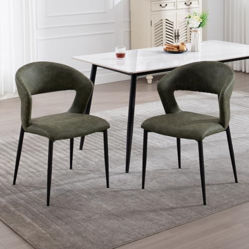 chairus Esszimmerstühle 2er Set mit Rückenlehne, Modern Küchenstühle aus Kunstleder für Küche Esszimmer Wohnzimmer, Polsterstuhl mit Metallbeinen, Olivgrün