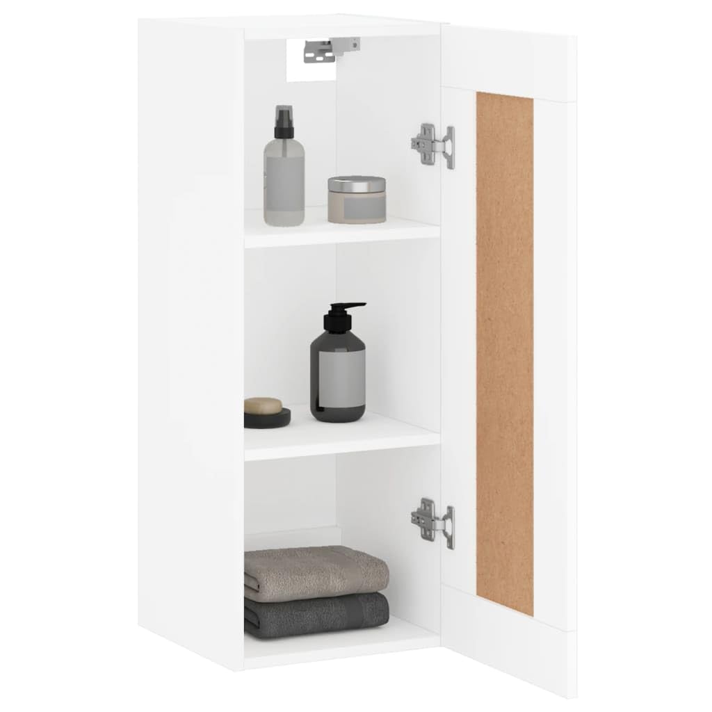 Armadietto a Muro Bianco in Legno Multistrato 34,5x34x90 cm con Anta e 3 Scomparti, Mobile da Parete Elegante e Robusto per Soggiorno Camera da Letto, Design Compatto