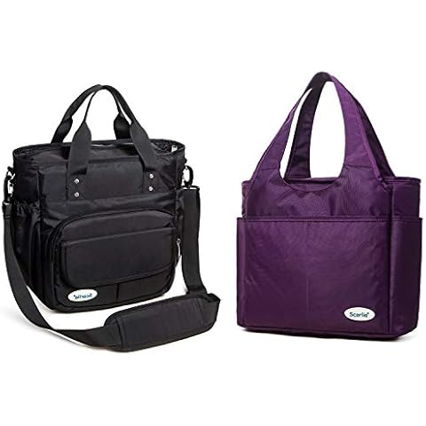 Insulated Lunch Shoulder bag and Tote bag, SCORLIA Extra Large Leakproof Lunch Tote Handbag, Durable Reusable Cooler Ladies lunch Box Bag with Side pockets, Tall Drinks Holder for Women Men Cover