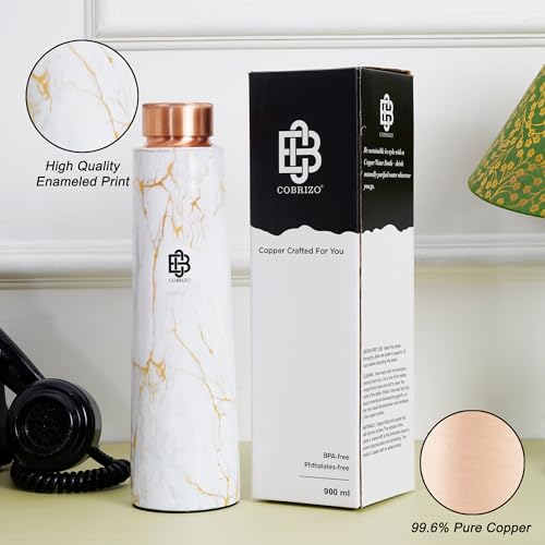 Image of 100% Pure Copper Abstract Designer Water Bottle with Ayurvedic Benefits Rustproof & Leakproof Copper Bottle for Home School Gym Travel Bottle Drinkware & Storage Purpose 900 ml