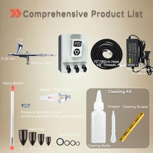 85PSI Air Brush Kit with Air Compressor, Dual-Action Airbrush Set with Compressor, 20-Gear, Low-Noise, Dual 1/8" Threaded Air Outlet, Compatible with High-End Airbrush - Image 5