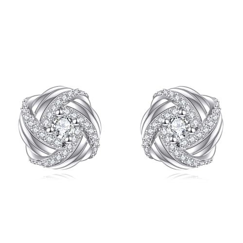 Pendientes de nudo de amor, plata de ley 925, piedra natal, circonita cúbica, joyería para mujer, Middle, Plata de ley, Circonia cúbica