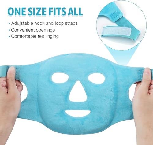 Image of JUDEE Reusable Gel Beads Eye & Face Mask Combo - Hot & Cold Therapy Mask Set for Relaxation, Comfort, and Stress Relief - Soft and Adjustable Eye and Face Masks (Blue)