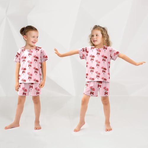 Pajama Sets Carnation Pattern Short Sleeve Summer Sleepwear 2 Piece Pjs4