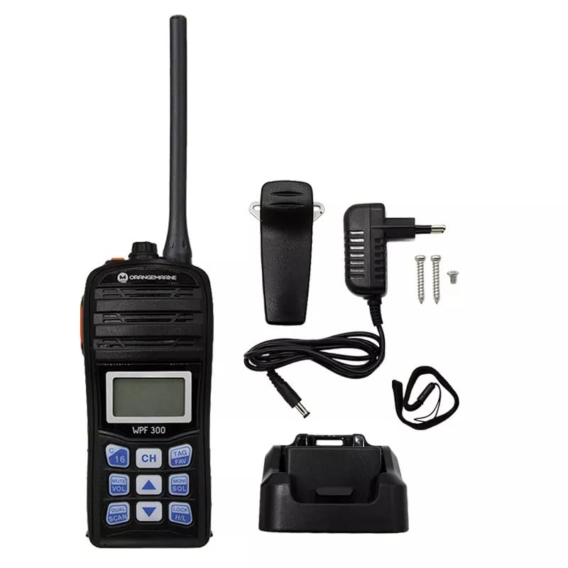 VHF Portable Orangemarine WPF 300 – Radio VHF Marine Étanche IPX7 & Flottante, 1-5 W, Batterie Li-ION 1200 mAh, Accès Canal 16