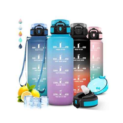 Botella Agua Gimnasio, Botella 1 5 litros, A Prueba de Fugas, Cantimplora con Pajita, Fácil de Limpiar, Water Bottle con Escala de Tiempo, Cantimplora para la Fitness, Senderismo, Acampada, Deportes