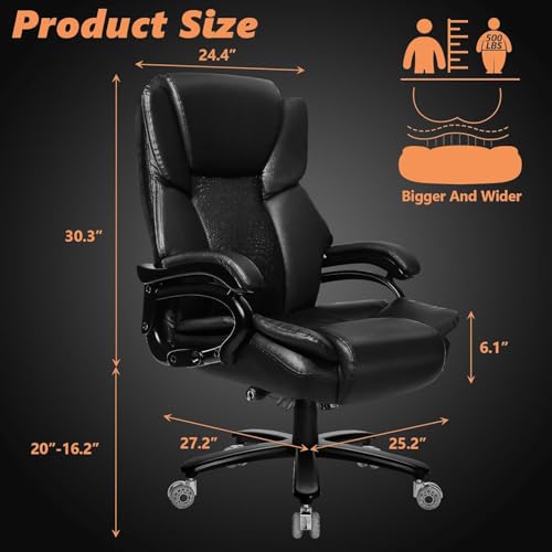 Image of Indulgear 500lbs Big and Tall Office Chair with Dual Rubber Wheel, Heavy Duty Office Chair for Low Back Pain Relief, Large Executive Desk Chair with Adjustable Lumbar Support