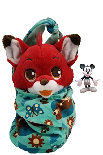 Disney Parks Babies The Fox and The Hound Todd Baby Plush Pillow in Pouch Blanket and Mickey Mouse Keychain Bag Charm