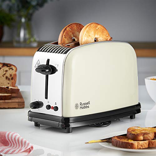 Russell Hobbs RU23334 Stainless Steel 2 Slice Toaster, Cream,Cream Homeyfurniture.co.uk