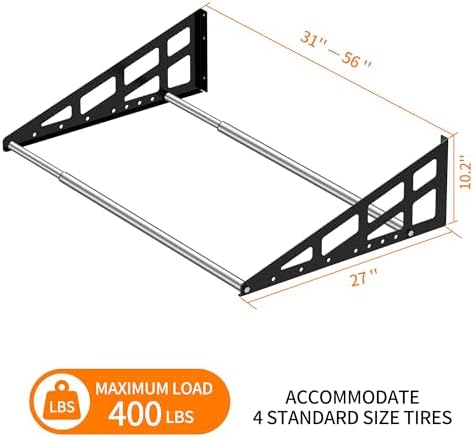 Foozet Tire Rack Wall Mount,Heavy Duty Adjustable 31"-56" Tire Storage Rack, Wheel Racks for Garage with Telescopic Rods, Hanging Garage - 2