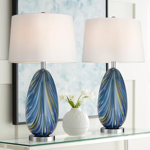 Lámpara de mesa moderna azul 27 pulgadas, set de 2