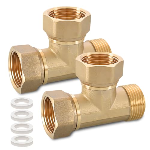 2 Stück 1 Zoll T-Stück aus Messing, G1' Messing T-Stück Schwenkrohrverschraubung, DN25 T-Stücks Verteiler, IGxIGxAG 3-Wege-T-Verbindungsstück Kupplung, für Sanitäranlagen,Bäder,Heizung,Klimaanlagen