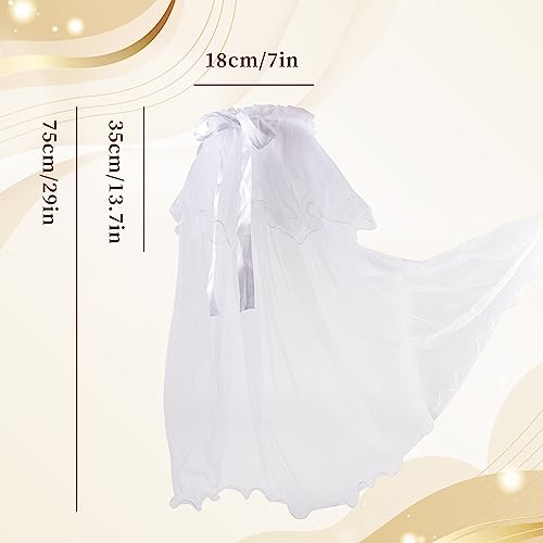 First Communion Veil for Girls, Head Wreath With Veil, Wedding Flower Pearl Veils, Chapel Veils for Party Stage Performance Role-playing White2
