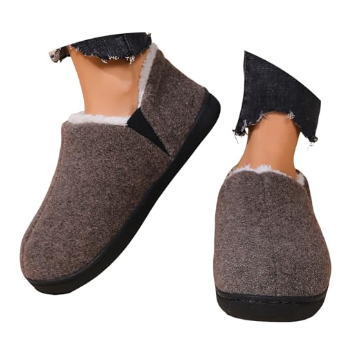 ZSpzx Women's Fuzzy Cotton Slippers Closed Back Knit Bedroom Memory Foam Slip On Warm House Slides Indoor Outdoor Comfortable Cushion Walking Slip Resistant Winter Shoes