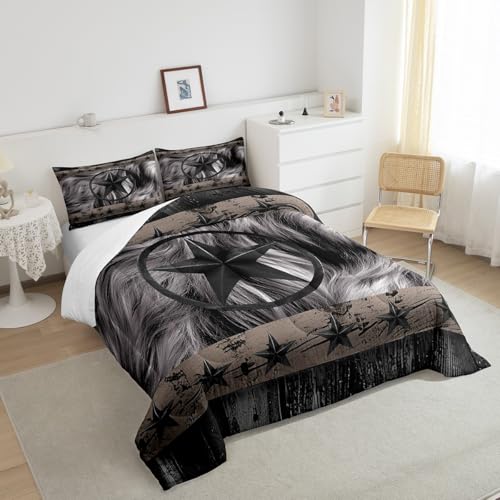 Image of Feelyou Black Western Texas Star Comforter Set Twin Size, Cowboy Bedding Set for Kids Boys Girls Teens Rustic Texas Star Comforter Wild West Cowboy Duvet Set Bed Set 2Pcs
