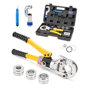 Hydraulic Copper Tube Fittings 1/2, 3/4, 1″ Press Crimping Tool Kit Pex Pipe Crimper Pressing Pliers Stainless PEX Press Sleeves for Copper Pipe with Pipe Cutter