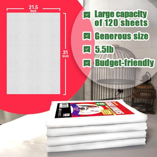 Image of HA SHI Large Bird Cage Liners, 31 x 21.5 in, 120 Ink-Free Newsprint Sheets | Extra-large 31 x 21.5 in newsprint liners, 120 count. One sheet covers big cages and small-pet trays; ink-free, cut to fit.