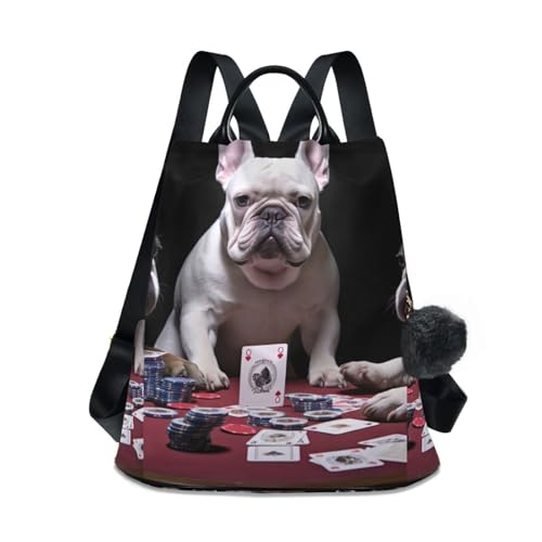 Sac à dos bouledogue français pour femme avec système antivol et pompon