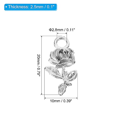 PATIKIL Rose Charm, 100Pcs Mini Rose Flower Pendant Charm Bulk Metal Designer DIY for Making s s Wedding Crafts Silver - Image 2