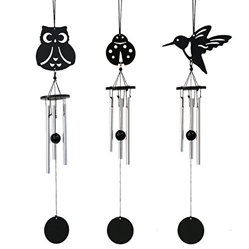Dawa Creative, Cadeaux, Thème Animal en Métal Noir Musique Carillon avec 4 Tubes en Aluminium pour Terrasse Balcon de Jardin Décoration de l'intérieur ou l'extérieur 3 in 1