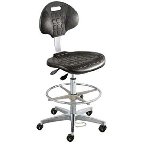 UUC Series Cleanroom ESD-Safe Adjustable Height Black Polyurethane Chair with Aluminum Base and Casters, 22 to 32"