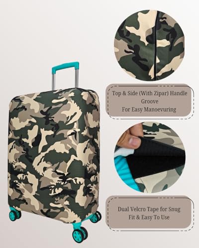 Image of Army Printed Luggage Cover for Traveling Bag & Suitcase - Stretchable & Scratchproof Trolley Protector with Velcro Lock & Lightweight Washable Material(Suitcase Not Included, Only Cover in Product)