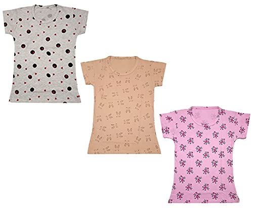 Image of indi weaves Girls Printed Cotton Half Sleeves Tshirts (Pack of 3)