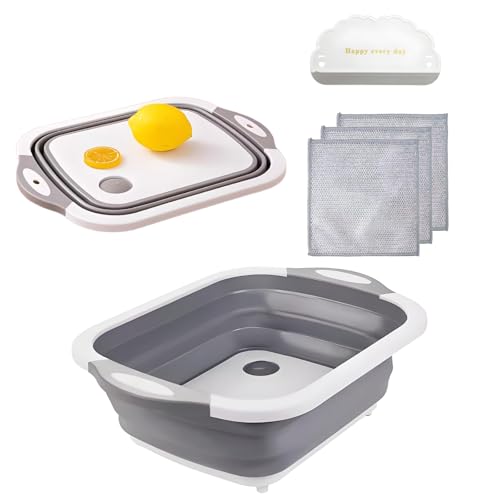 3-en-1 cuenco plegable para lavar, tabla de cortar portátil para camping, recipiente de cocina plegable para camping, apto para la cocina de camping al aire libre, barbacoa, vehículo recreativo, para