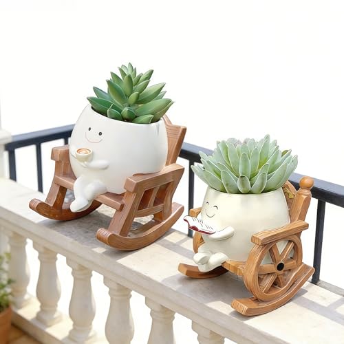 Ysislybin Maceta con Cara Sonriente, 2 Piezas Mecedora Maceta Lindas Macetas para Interiores Y Exteriores con Orificio de Drenaje Se Pueden Utilizar para Decoración Interior Y Exterior