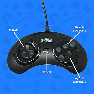 Old Skool USB Controller 6-Button Arcade Pad Compatible with Sega Genesis Mini, PS3, PC, Mac, Steam, Nintendo Switch - USB Port (Black)