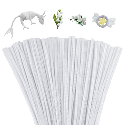Image of Mnuizu 200 Pcs Pipe Cleaners, Chenille Pipe Cleaners Bulk Craft Supplies | Fuzzy Sticks Pipe Cleaners for Flower, Animal Making, Christmas Craft for Art Projects, White
