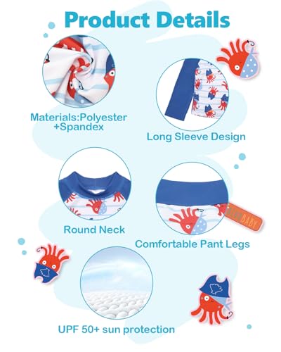 Image of ALVA 2 Pcs Long Sleeve Rash Guard Swim Diaper Sets, Baby Toddler Swimsuit UPF 50+ Sun Protection for Boy and Girl