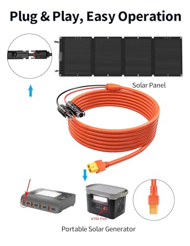 Solarladekabel Solarkabel 3Meter, Solarstecker auf XT60 Stecker Solarpanel Adapter, Solar Ladekabel für Bluetti Ecoflow Power Stations, EF DELTA 2, River Pro MAX Solargeneratoren, 12AWG 4mm² 3Meter