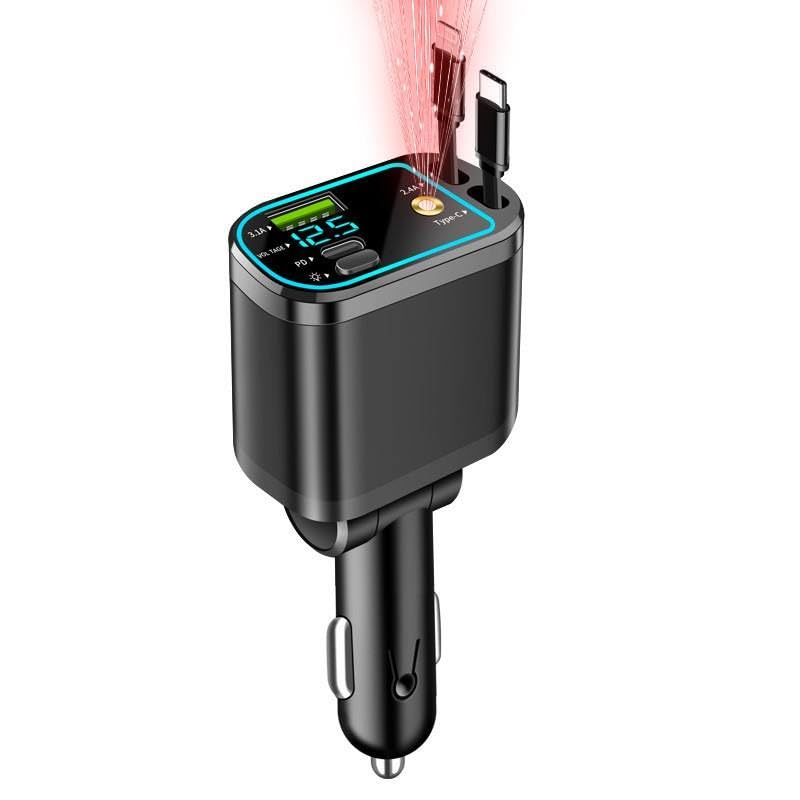120W Ultra Fast Car Cellular Phone Charger – 4 in 1 Retractable Charger with USB-C Cable & Purple Starry Sky Lights,Dual USB Port,180° Adjustable,Compatible with iOS & Type-C Device-picture-32