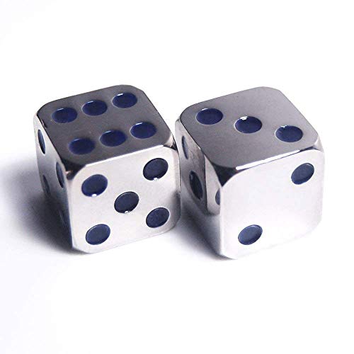 2Pcs D6 16mm Metal Alloy Custom & Unique Dice - Highly Polished Premium Edition (Silver Body/Deep Blue pips)