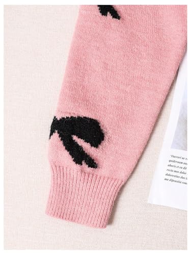 Image of BEAUDRM Girl's Cute Bow Sweater Crew Neck Long Sleeve Drop Shoulder Loose Pullover Tops