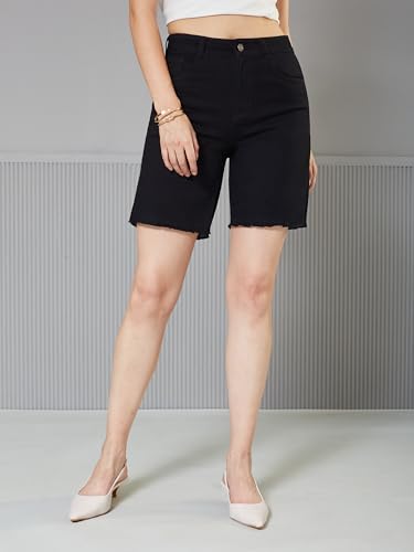 Image of Miss Chase Women's Regular High Rise Above Knee Stretchable Denim Shorts