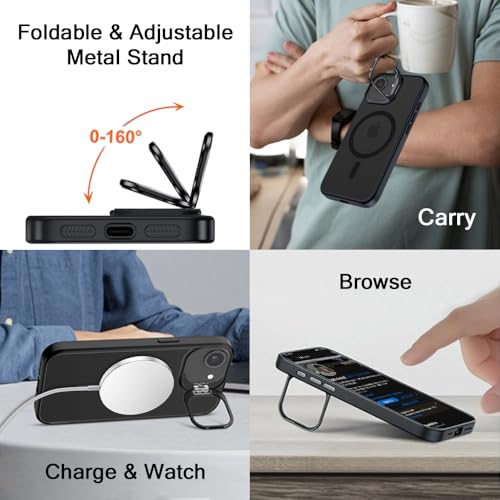Image of TheGiftKart for iPhone 16e / iPhone 17e Case, Matte Frosted Hard Back Cover Compatible with MagSafe, Built-in Stand, Hybrid Shockproof Back Cover Case (PC & TPU, Translucent Black)