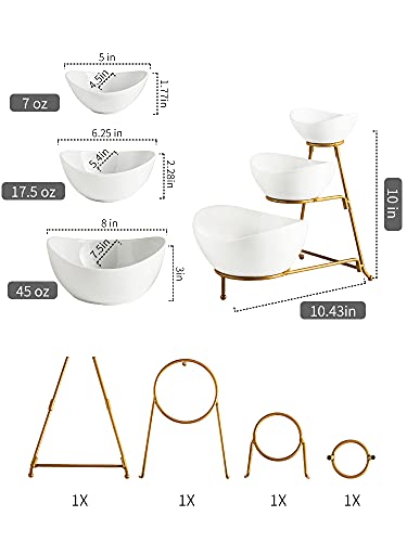 YHOSSEUN 3 Tier Serving Stand Oval Serving Bowl with Metal Rack, Tied Serving Bowls Food Display Dessert Appetizer, Serving Bowl Fruit Chip Dip Bowl Set for Parties, Gold - Image 3