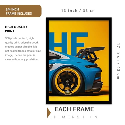 Image of HOMESY Sports Car Framed Posters Gift Items for Boys Room | Wall Decoration for Bedroom Living Room Office Gaming Room Decor | Sports Car Poster with Frame for Wall Decor Set Of 3 Size (13x17 inch, BLACK)