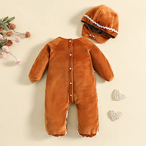 Kuriozud Toddler Baby Gingerbread Man Rompers Casual Long Sleeve Footed Jumpsuit and Cute Hat for Newborn Girl Boy3