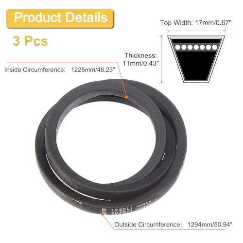 Image of uxcell 3 Pack B48 1 /2 Classic Wrapped V-Belt, 51 inch Outside Circumference Wrapped Industrial Rubber V-Belt B Profile V-Belt for Industrial Machinery Equipment, Black