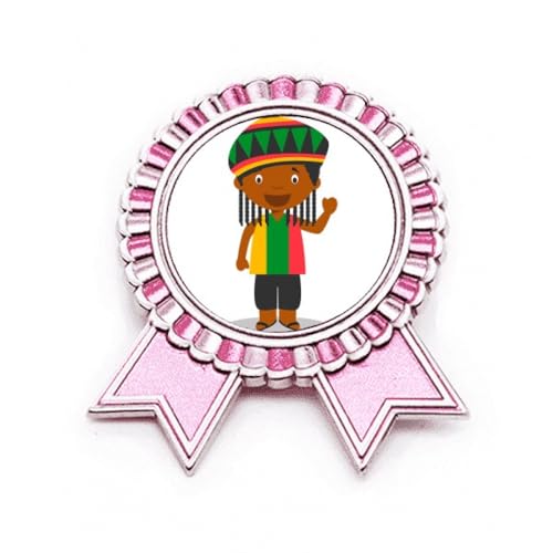 Broche noire dessin animé Jamaïque Rose M en métal au design pop contrasté