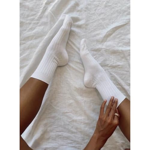 Image of Fszsaa Fun Novelty Crew Socks Solid Cotton Socks Unisex Solid Dress Socks for Women Ribbed Tube Socks, 3pack-white