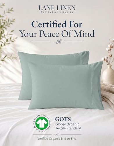 Image of Lane Linen 100% Organic Cotton Pillow Cases Queen Size Set of 2 (20 inchx30 inch) - Cotton Pillowcases Queen Size Queen Pillowcase Pack of 2 - French Blue