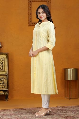 Image of Cotton Culture Yellow Cotton A Line Solid Kurta