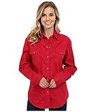 Roper Women's Solid Poplin L/S Shirt, Red, LG