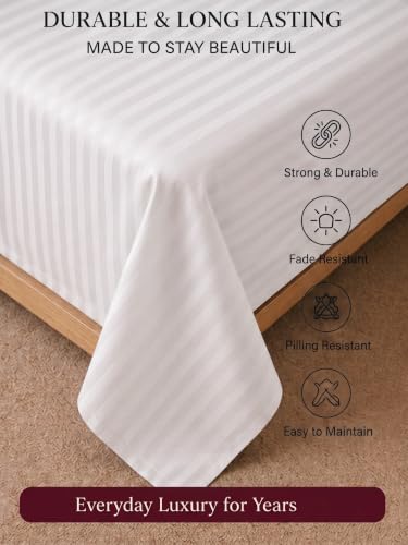Image of Mafatlal 210 TC Italian Stripe Single Bedsheet Set with Pillow Cover (60 x 90 Inches) | 100% Cotton | Hotel Collection | Soft Breathable Flat Bed Sheet | Navy N White